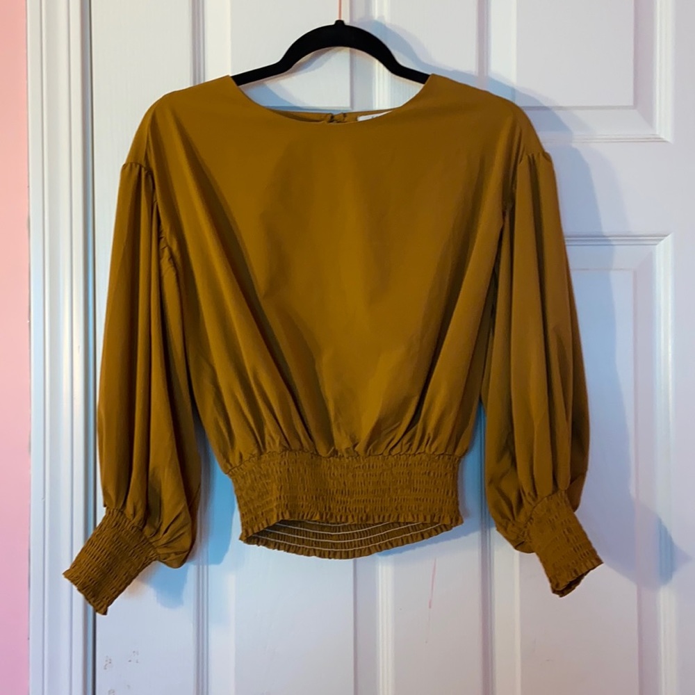 long sleeve; lightweight brown/taupe blouse;small